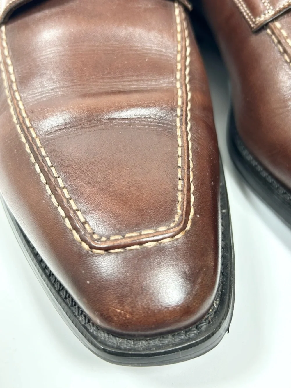 Santoni Brown Oxford Men’s 9.5 Pointed Square Toe Lace Up‎ Made in Italy Leather